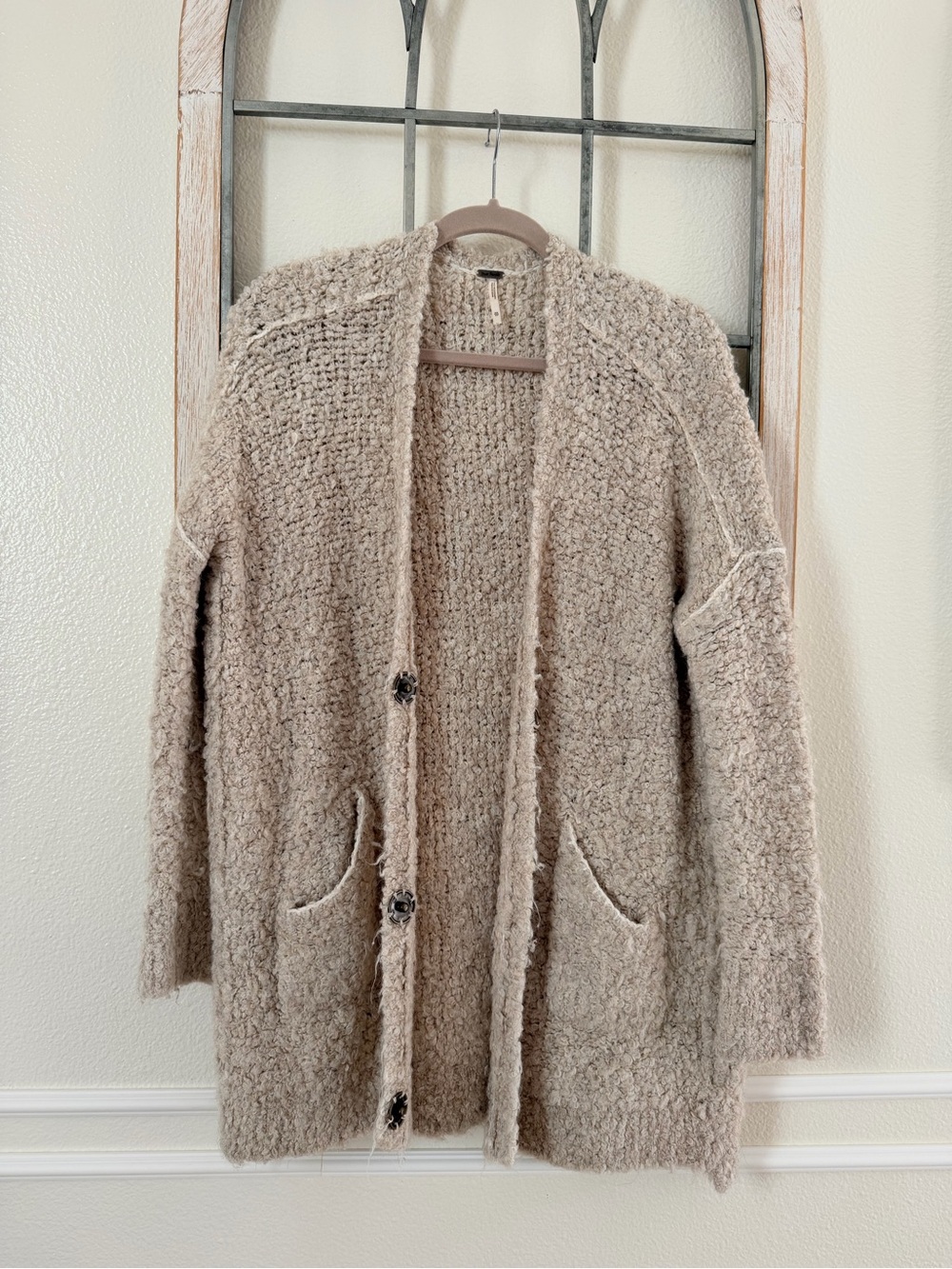 Free People Chunky Open Cardigan in Beige